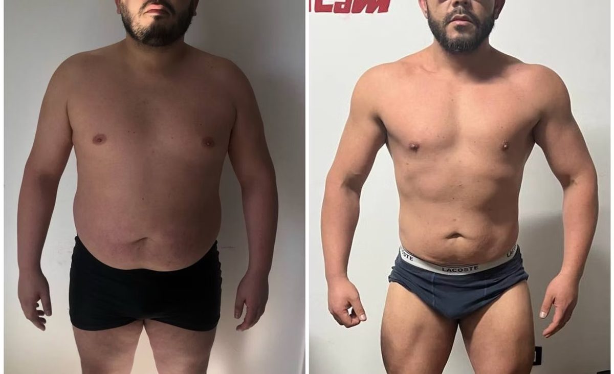 Antes e depois de transformação física - aluno Lacerdas Team