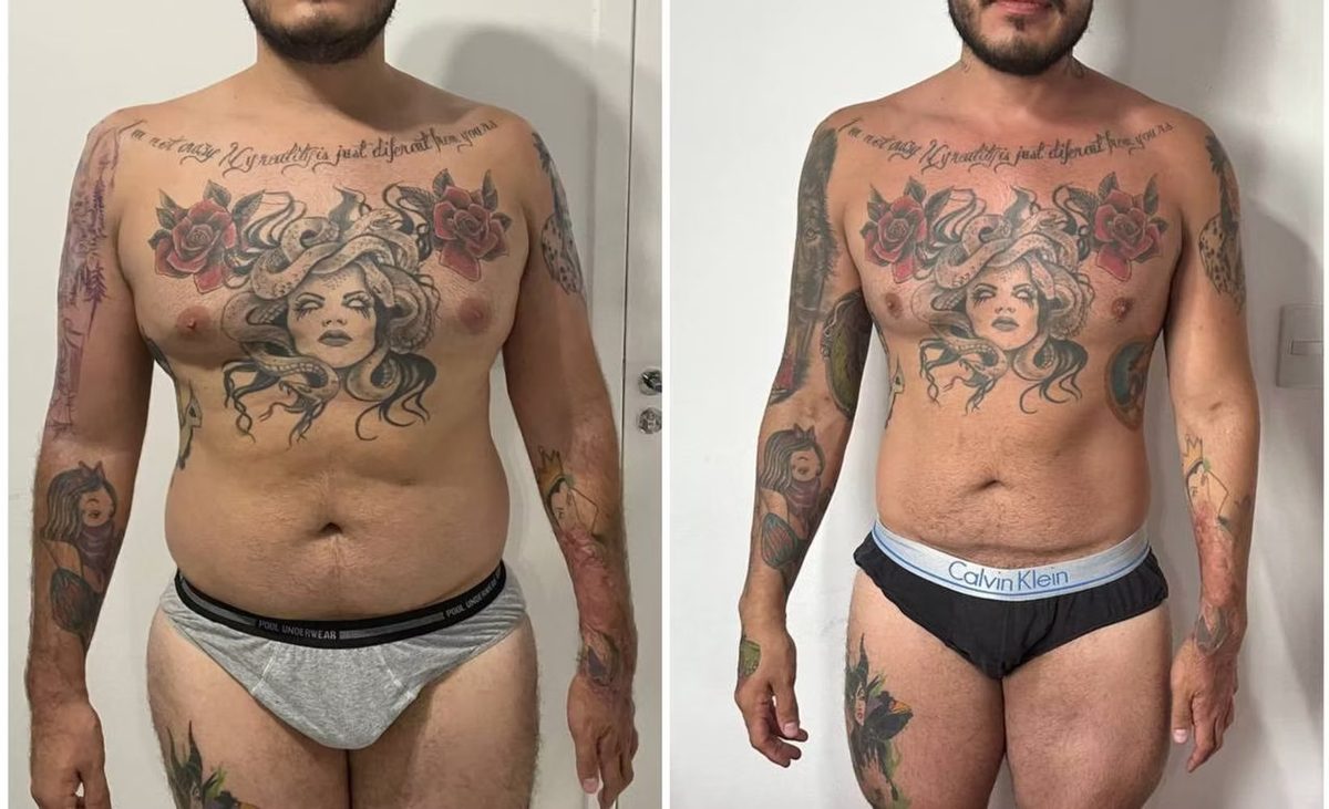 Antes e depois de transformação física - aluno Lacerdas Team