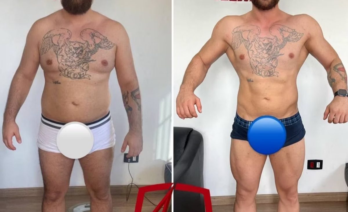 Antes e depois de transformação física - aluno Lacerdas Team